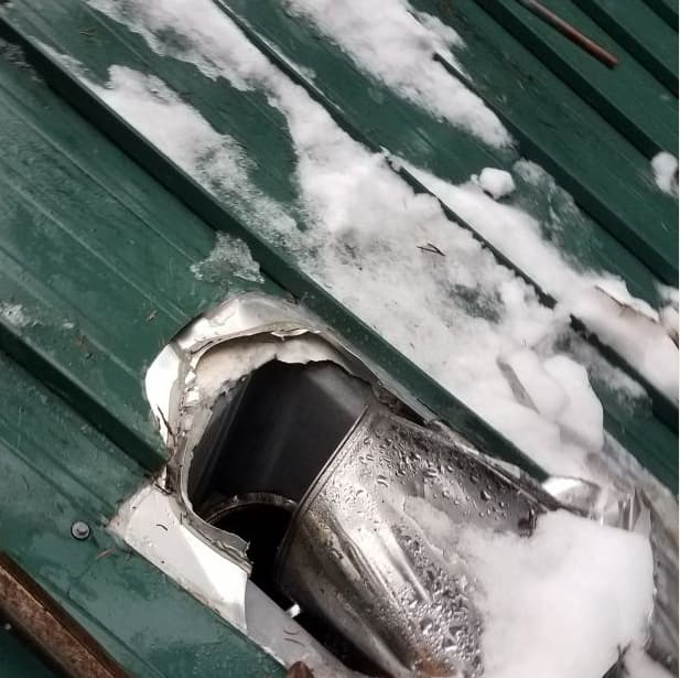 Chimney Torn Off From Sliding Snow and Ice